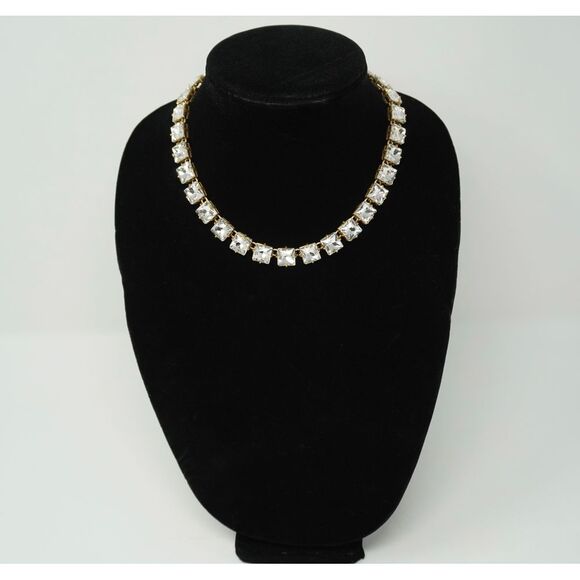 J. Crew Square-shaped Crystal Necklace set in Satin Gold Tone with Extender - Picture 2 of 6